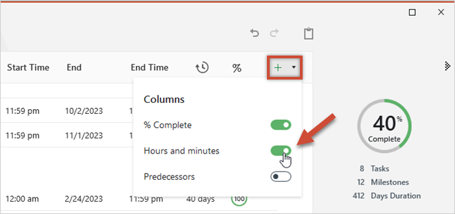 Add hours and minutes