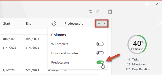 Add predecessors column