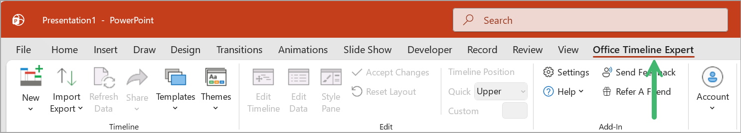 PowerPoint 功能区显示 Timeline Expert