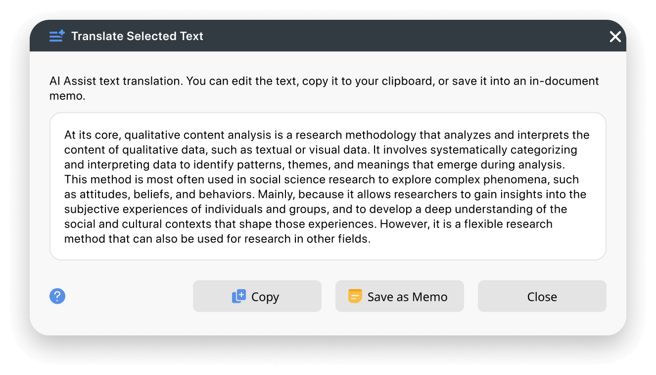 MAXQDA AI Assist 生成的文本段落翻译示例