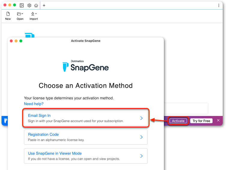 SnapGene Viewer 激活按钮截图