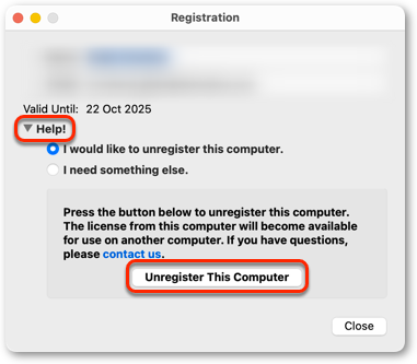 取消注册 SnapGene 对话框截图
